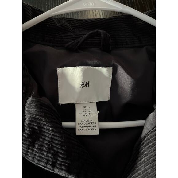 H&M Men's Black Corduroy Wide Ribbed Button Up Shacket/Jacket - Picture 3 of 9